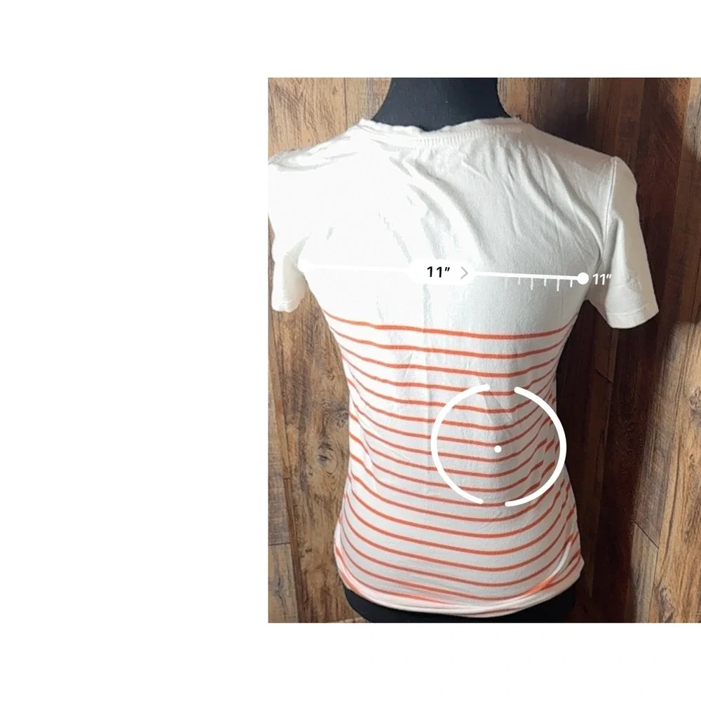 Michael Kors Womens XS T-Shirt Orange Striped Embellished Logo Tee‎